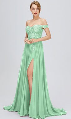 Trapezio Omerale Senza maniche Chiffon Abito da festa con Pizzo