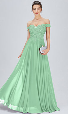 Trapezio Omerale Raso terra Chiffon Abito da festa con Pizzo