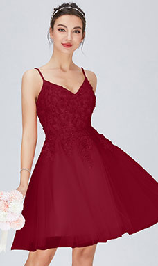 A-line V-neck Short/Mini Tulle Prom Dress