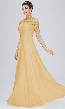 Trapezio A lupetto Raso terra Chiffon Abito da festa con Pizzo