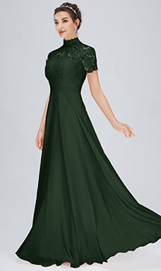 Trapezio A lupetto Raso terra Chiffon Abito da festa con Pizzo