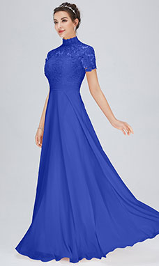 Trapezio A lupetto Raso terra Chiffon Abito da festa con Pizzo
