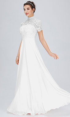 Trapezio A lupetto Raso terra Chiffon Abito da festa con Pizzo