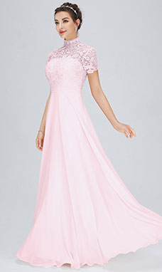 Trapezio A lupetto Raso terra Chiffon Abito da festa con Pizzo