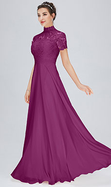 Trapezio A lupetto Raso terra Chiffon Abito da festa con Pizzo