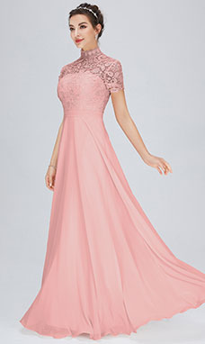 Trapezio A lupetto Raso terra Chiffon Abito da festa con Pizzo
