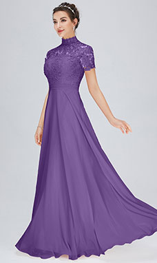 Trapezio A lupetto Raso terra Chiffon Abito da festa con Pizzo