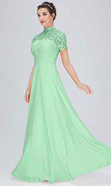 Trapezio A lupetto Raso terra Chiffon Abito da festa con Pizzo