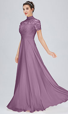 Trapezio A lupetto Raso terra Chiffon Abito da festa con Pizzo