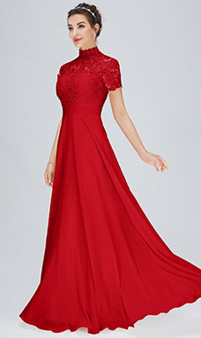 Trapezio A lupetto Raso terra Chiffon Abito da festa con Pizzo