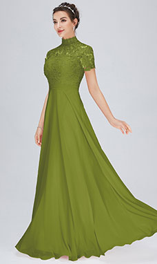 Trapezio A lupetto Raso terra Chiffon Abito da festa con Pizzo