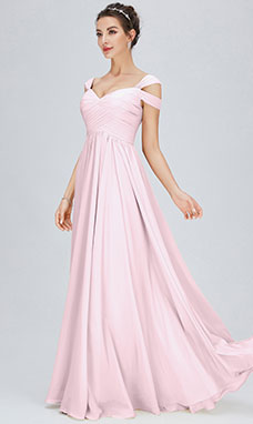 A-line V-neck Floor-length Chiffon Bridesmaid Dress