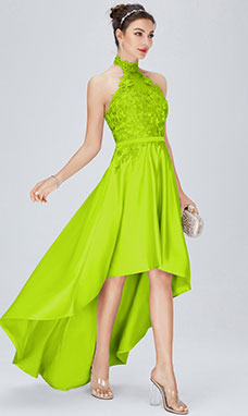 A-line Halter Asymmetrical Chiffon Cocktail Dress with Lace