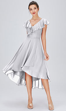 A-line V-neck Asymmetrical Chiffon Cocktail Dress