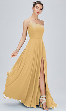 A-line One Shoulder Floor-length Chiffon Bridesmaid Dress with Split Front