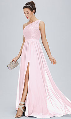 A-line One Shoulder Floor-length Chiffon Bridesmaid Dress with Split Front