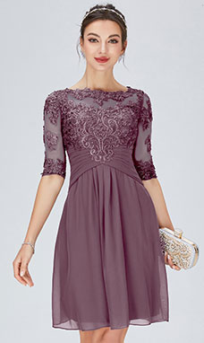 Sheath/Column Scoop Knee-length Chiffon Evening Dress with Lace