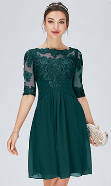 Sheath/Column Scoop Knee-length Chiffon Evening Dress with Lace