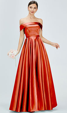 Duchesse-Linie Carmen-Ausschnitt Bodenlang Satin Brautjungfernkleid mit Schlitz Vorn