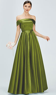 Ball Gown Off-the-shoulder Floor-length Satin Bridesmaid Dress with Split Front