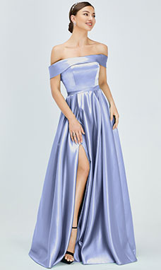 Ball Gown Off-the-shoulder Floor-length Satin Prom Dress with Split Front