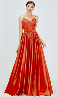 Ball Gown V-neck Sweep/Brush Train Satin Evening Dress with Split Front