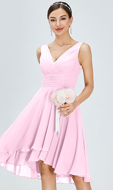 A-line V-neck Asymmetrical Chiffon Bridesmaid Dress