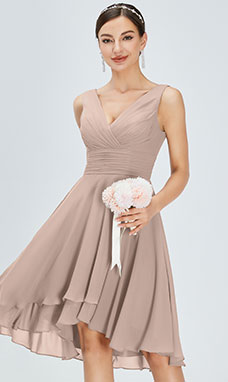 A-line V-neck Asymmetrical Chiffon Bridesmaid Dress