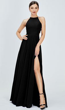 A-line Scoop Floor-length Chiffon Bridesmaid Dress with Split Front